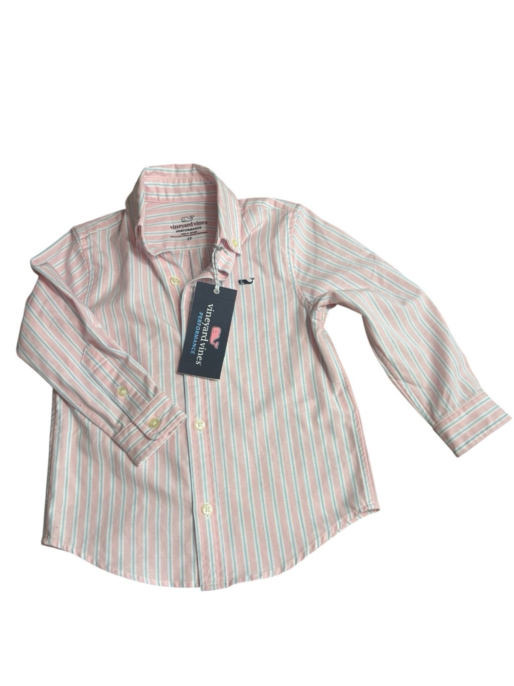 VINEYARD VINES Striped Oxford L/S Button Down Shirt in Pink/Blue Size 2T -- NWT